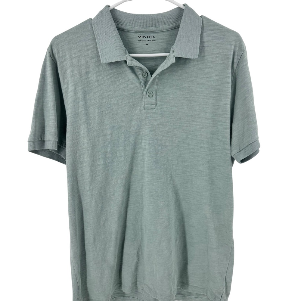 Vince Mens Sage Green Slub Cotton Short Sleeve Polo Shirt Size M Made in Peru - Picture 4 of 9